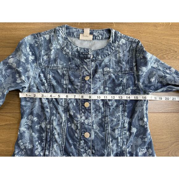 Chico’s Floral Denim Button Front Ruffle Hem Jacket 100% Lyocell Size 0 Small - Picture 11 of 12